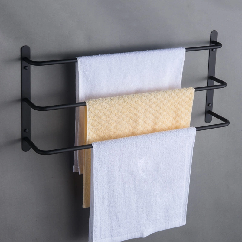 THREE Stagger Layers Towel Rack 304 Stainless Steel Towel Bars Bathroom Accessories Set Matte Black 23.62 inches KJWY003HEI-60CM