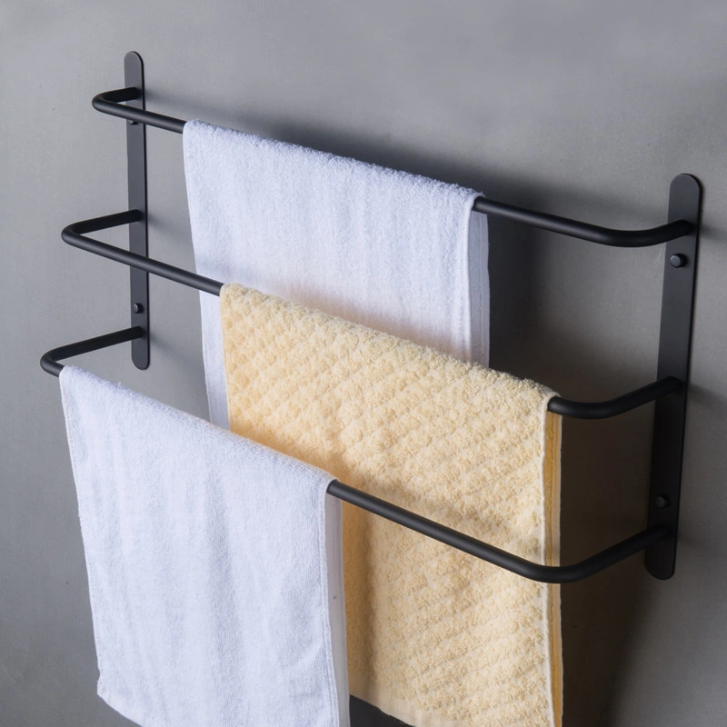 THREE Stagger Layers Towel Rack 304 Stainless Steel Towel Bars Bathroom Accessories Set Matte Black 23.62 inches KJWY003HEI-60CM view 3