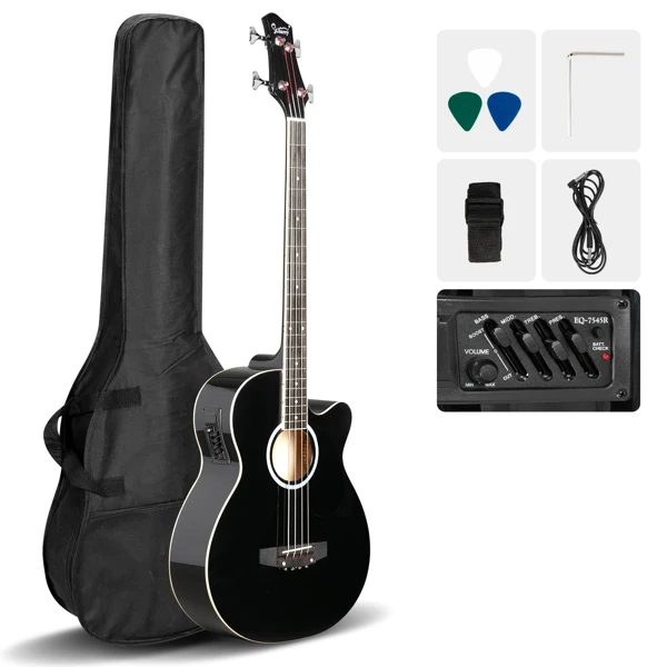 [Do Not Sell on Amazon] GMB101 4 string Electric Acoustic Bass Guitar w/ 4-Band Equalizer EQ-7545R Black