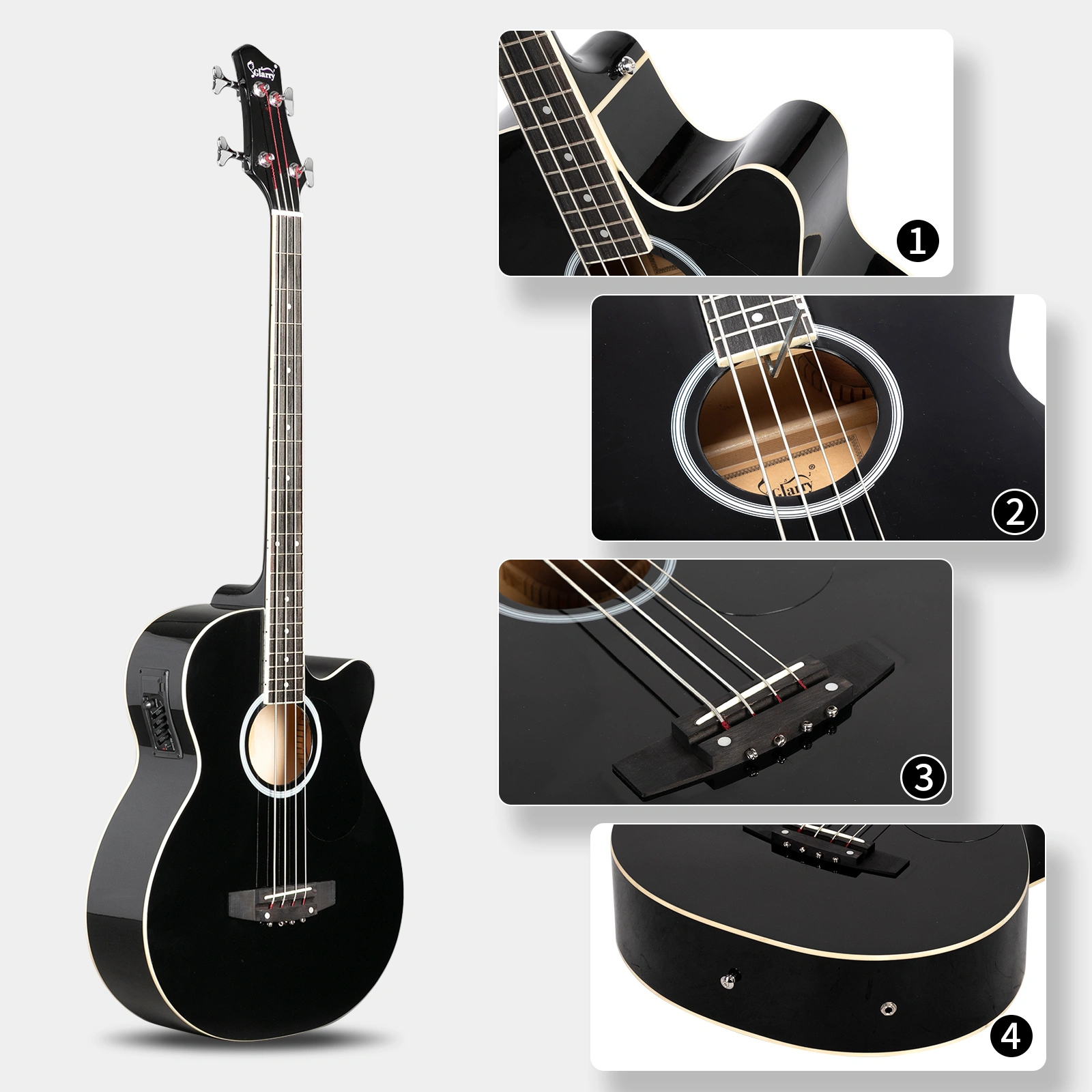 GMB101 4 string Electric Acoustic Bass Guitar w/ 4-Band Equalizer EQ-7545R Black view 9