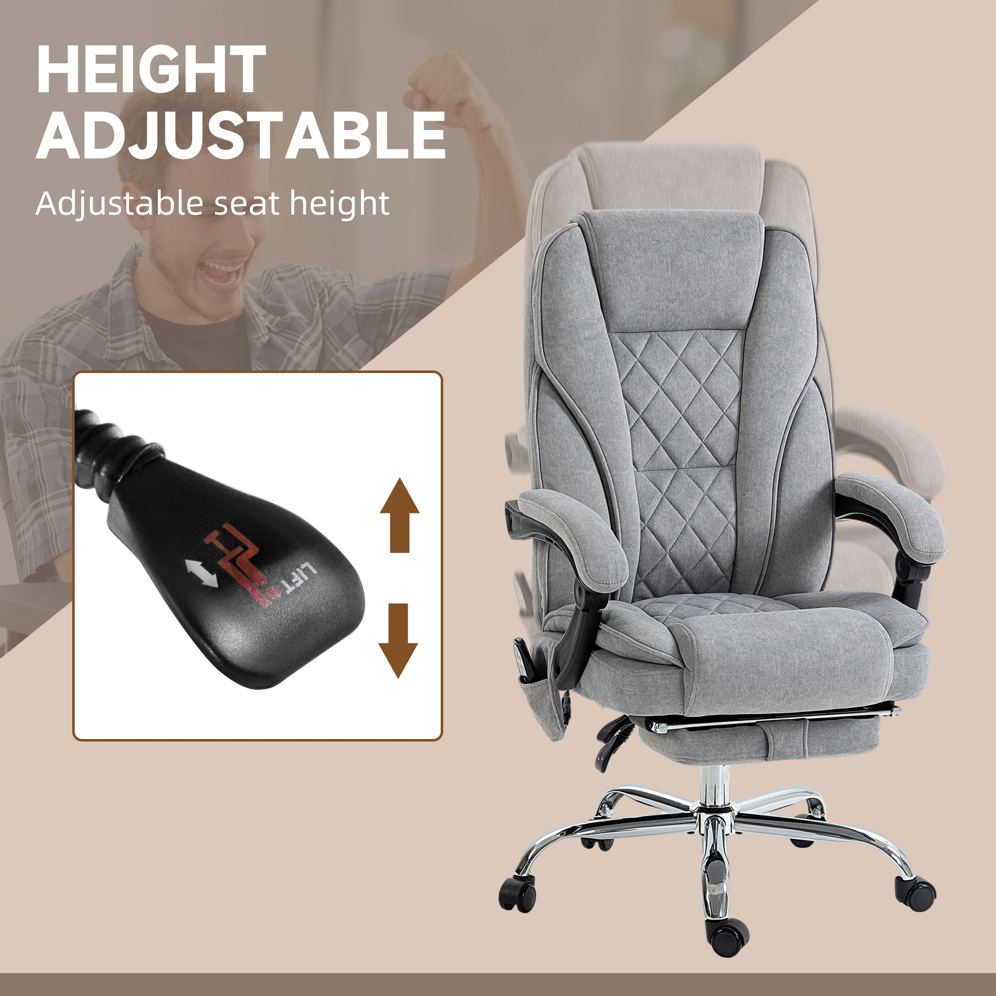 Massage Office Chair, Ergonomic Executive Swivel Chair, Lumbar Support, Adjustable Height, Breathable Mesh Back view 4