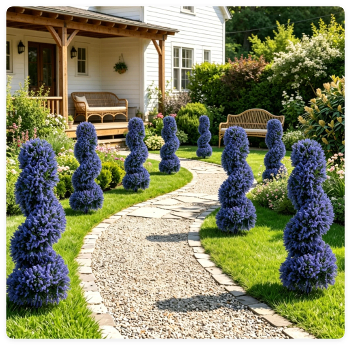 2 Pack Realistic Lifelike Faux Spiral Plant, All-Weather PE Artificial Flower Shrub for Indoor Outdoor Home Garden Decoration - Purple view 5