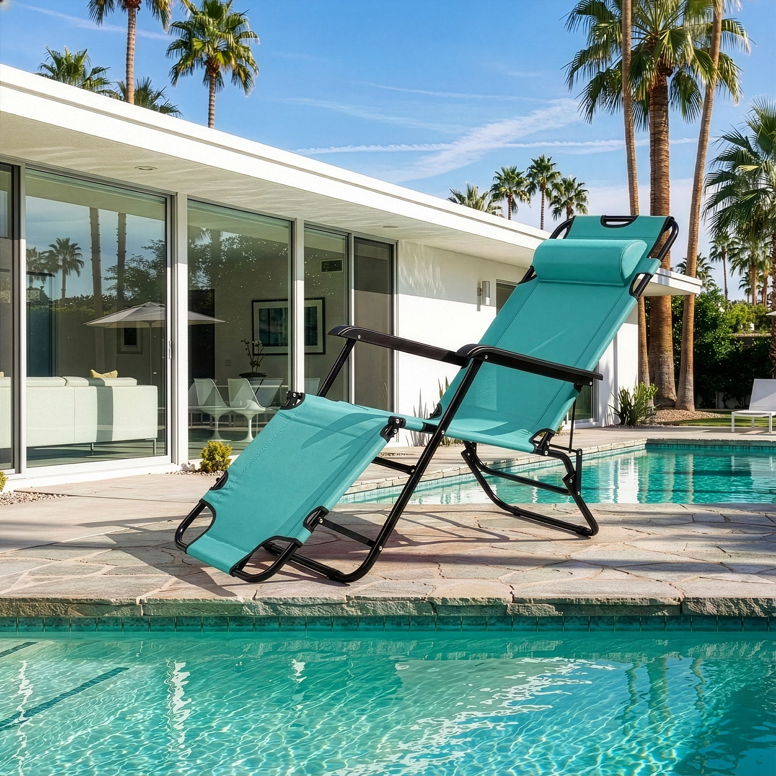Portable Dual Purposes Extendable Folding Reclining Chair Green view 13