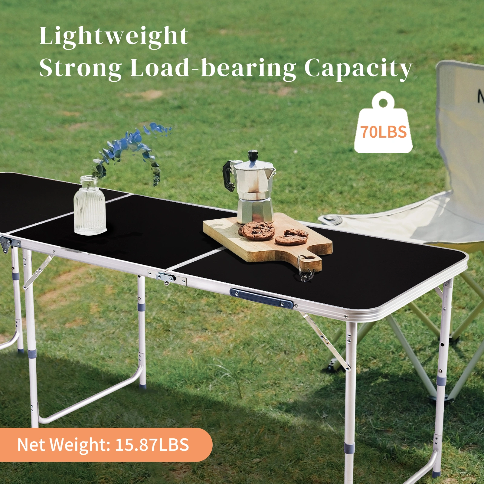 6ft Aluminum Alloy Folding Table black view 12