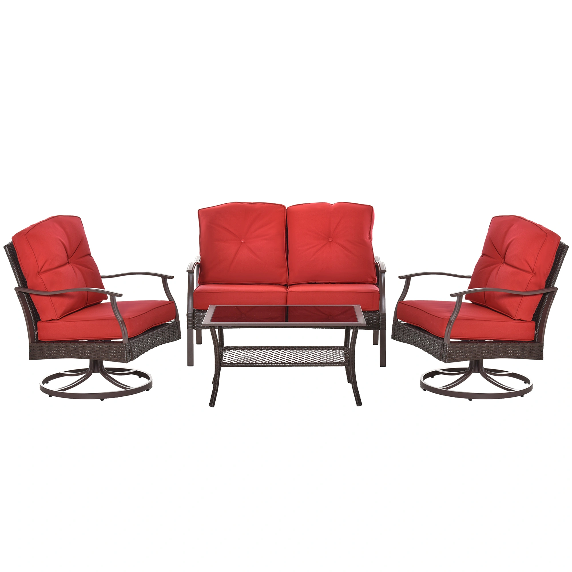Modern Outdoor Patio Furniture Set - 4 Piece Garden Sectional Sofa with Weather Resistant Cushions view 3