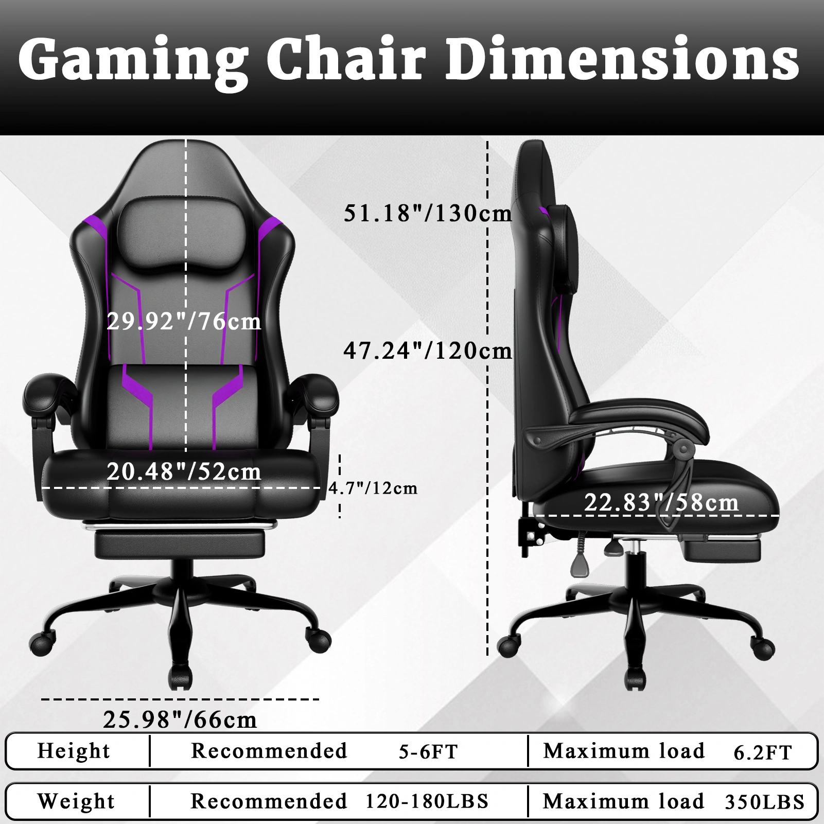 Ergonomic Gaming Chair with Pocket Spring Cushion, Footrest & Headrest - Height Adjustable Swivel Computer Chair view 3