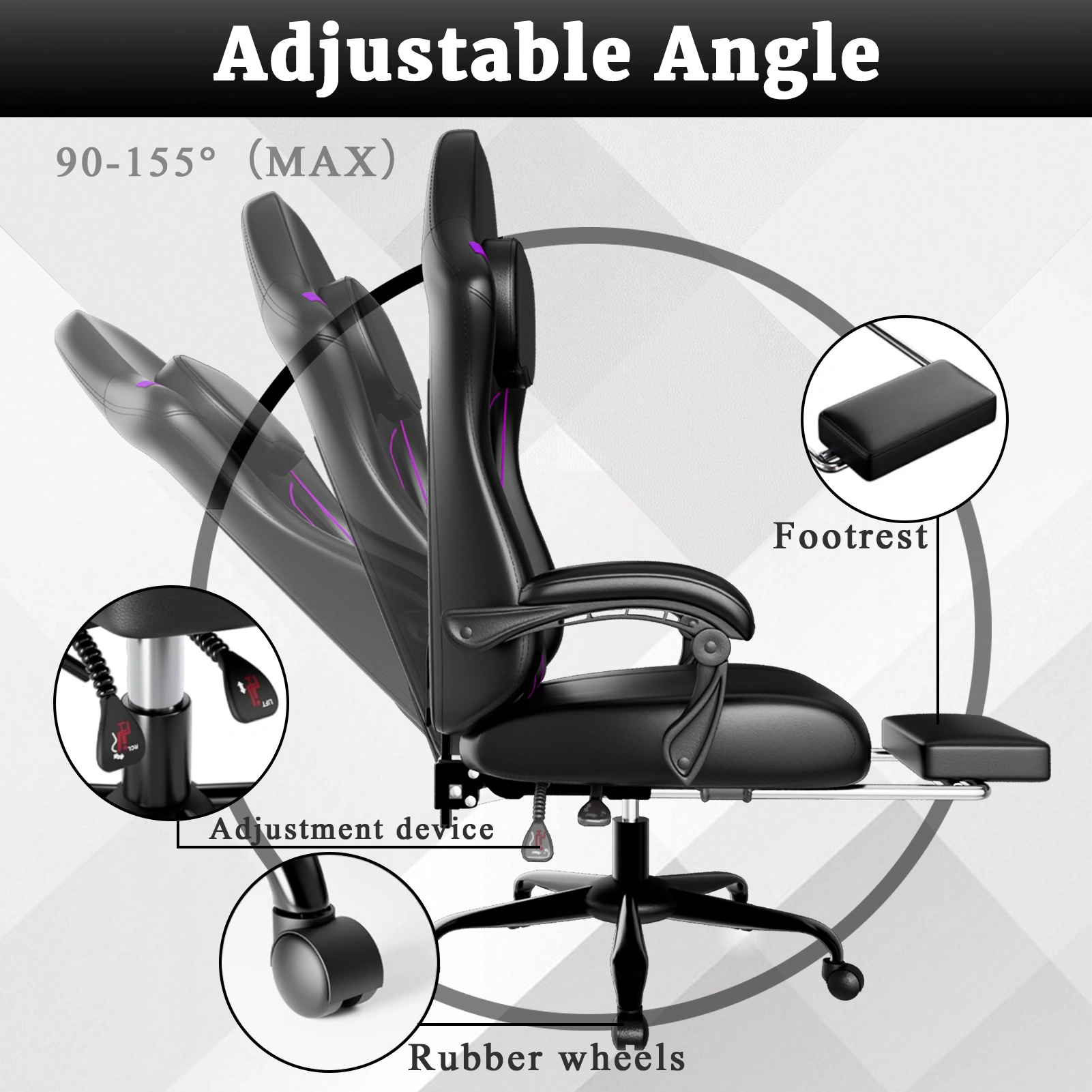 Ergonomic Gaming Chair with Pocket Spring Cushion, Footrest & Headrest - Height Adjustable Swivel Computer Chair view 4