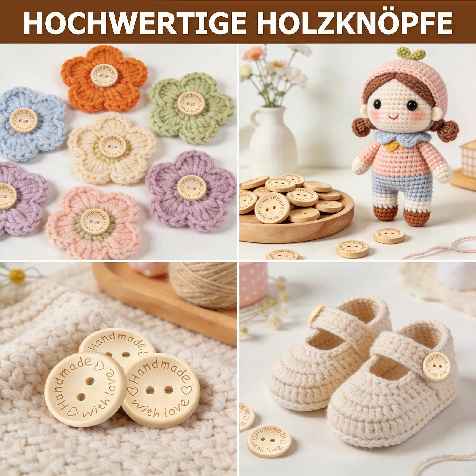Holzknöpfe 150 Stück, Knöpfe Holz 15mm 20mm 25mm, Runde Form Handmade Holzknöpfe, Knöpfe für Strickjacke Jacke Hose Kleidung, zum Basteln und Nähen Dekoration view 4