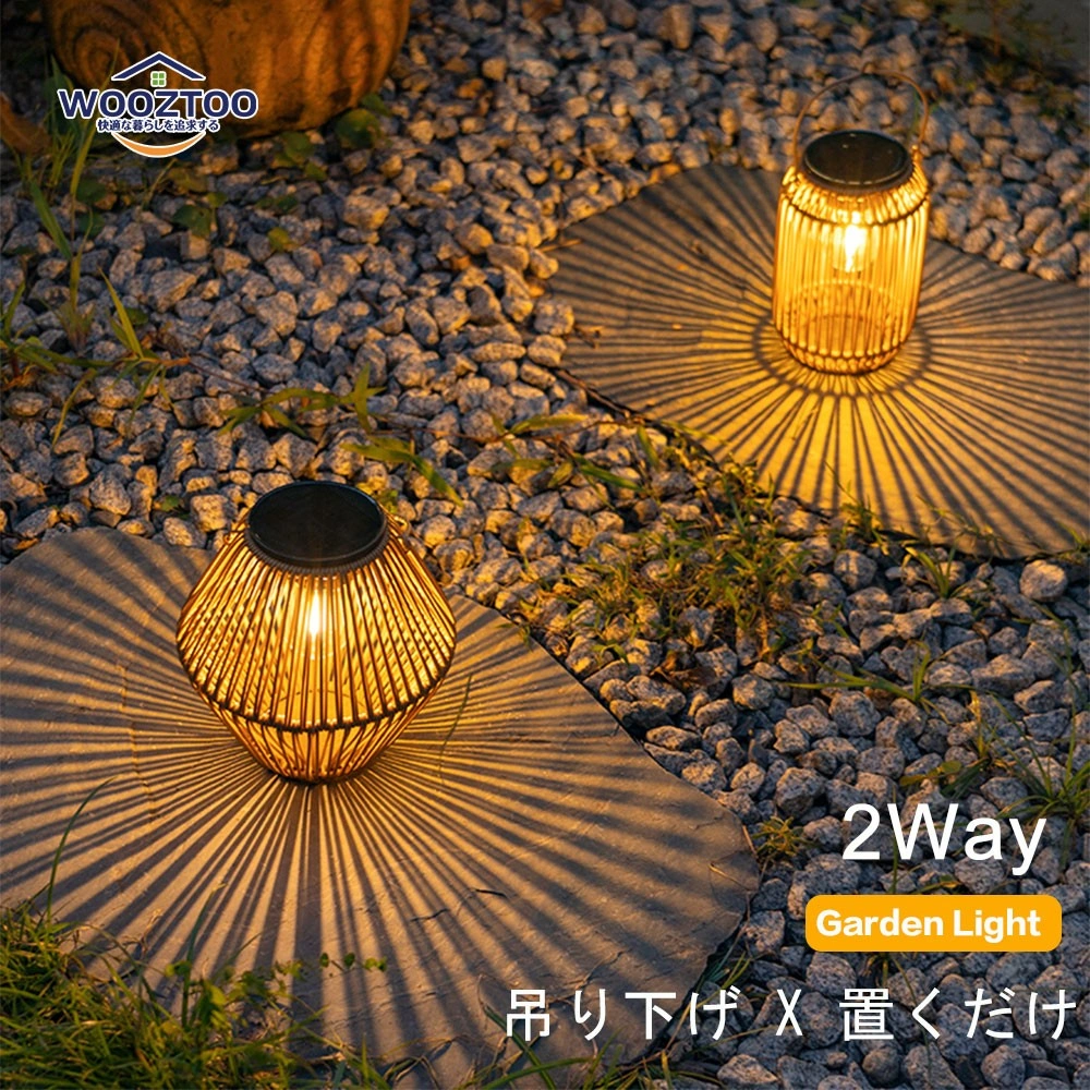 LEDソーラーライト 屋外 高輝度 電球色 円筒型 パスライト 竹編み風 IP44防水 800mAh大容量 単結晶シリコン view 2