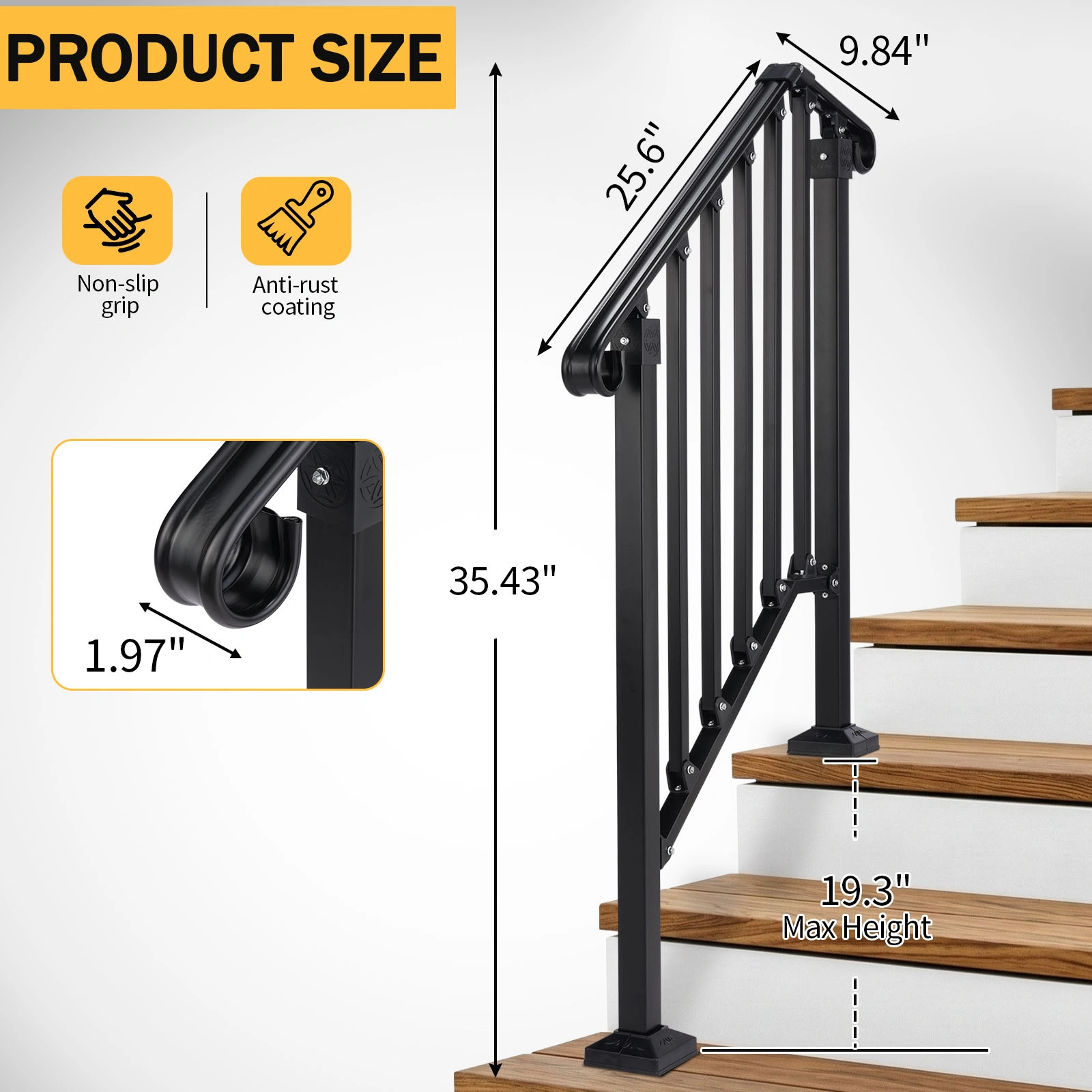 Matte Black 2-Tier ABS Plastic Handrail for Outdoor Patio Stairs - Durable Deck Railing Guard Rail view 3