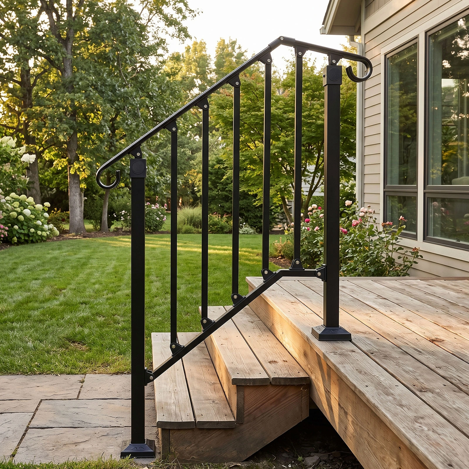 Matte Black 2-Tier ABS Plastic Handrail for Outdoor Patio Stairs - Durable Deck Railing Guard Rail view 6