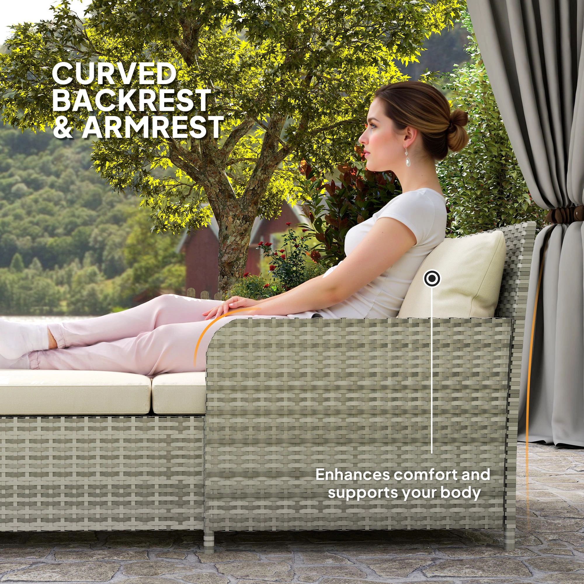 Outdoor Rattan Daybed Wicker Chaise Lounge Pool Side Furniture with Cushion view 2