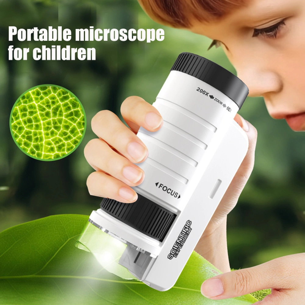 Children's HD Portable Microscope with LED Light, Handheld Optical Magnifier for Biology Science Education & Experiment - Black