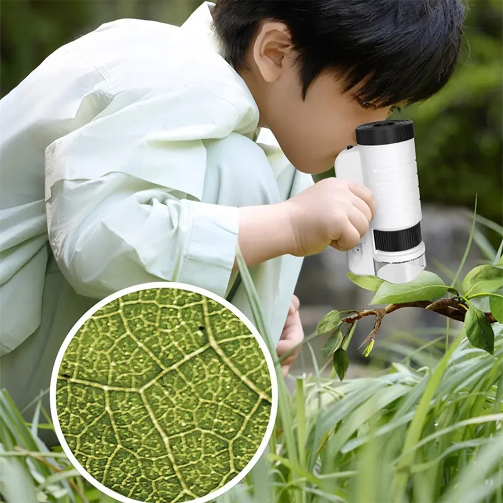 Children's HD Portable Microscope with LED Light, Handheld Optical Magnifier for Biology Science Education & Experiment - Black view 2