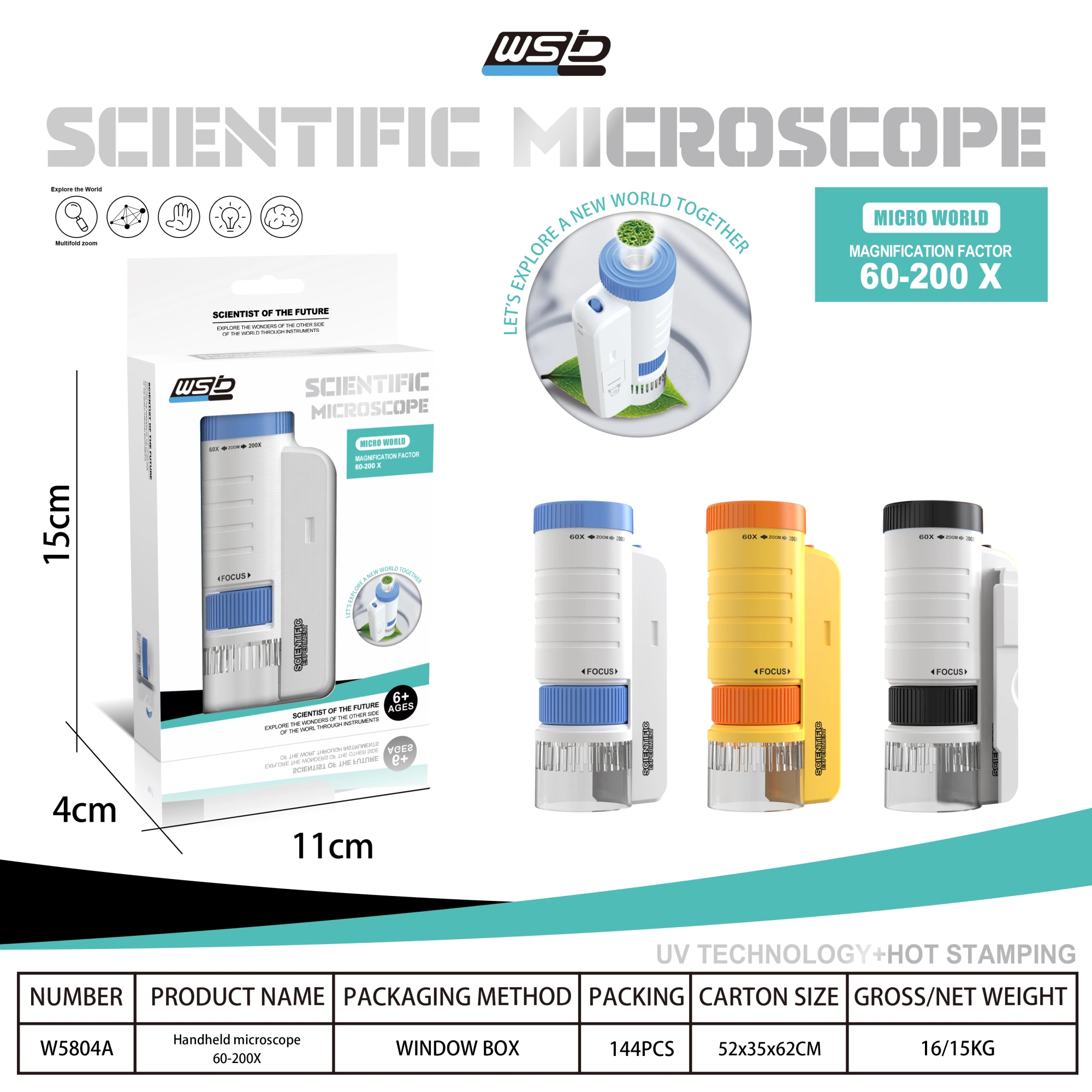 Children's HD Portable Microscope with LED Light, Handheld Optical Magnifier for Biology Science Education & Experiment - Black view 4