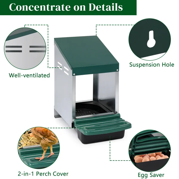 Single Roll Out Chicken Nesting Box with Plastic Basket, Egg Nest Box Chicken Laying Box Hens Chicken Coop Box, Green