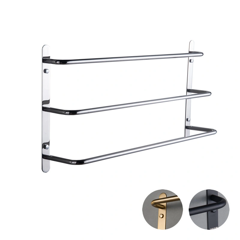 304 Stainless Steel Hand Polishing Finished Three Stagger Layers Towel Bars Towel Rack Wall Mounted Multilayer Bathroom Accessories 23.62 inch bars KJWY003YIN-60CM