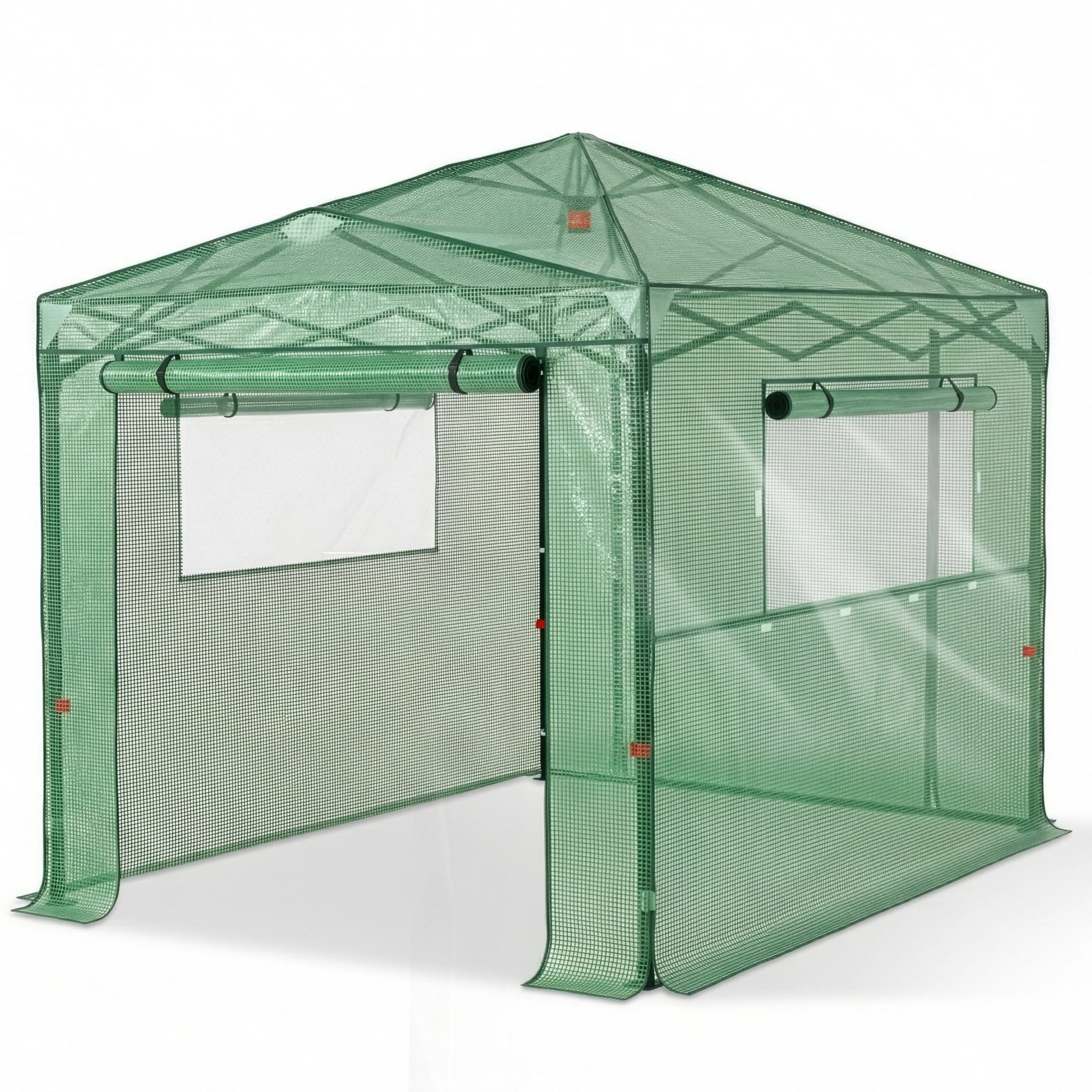 8x6ft Foldable Greenhouse Walk-in Greenhouse with Steel Frame, PE Mesh Cover, Green