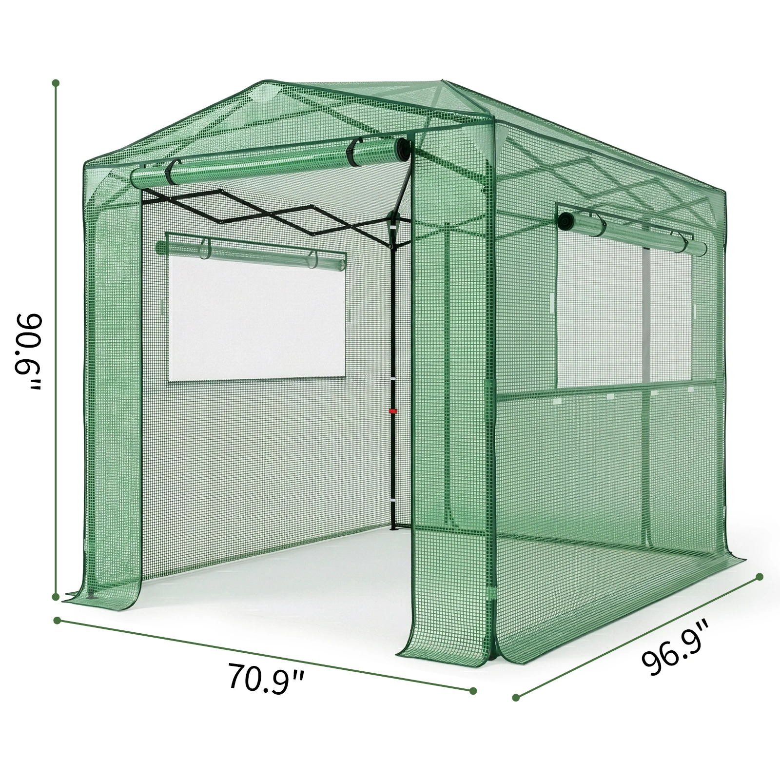 8x6ft Foldable Greenhouse Walk-in Greenhouse with Steel Frame, PE Mesh Cover, Green view 2