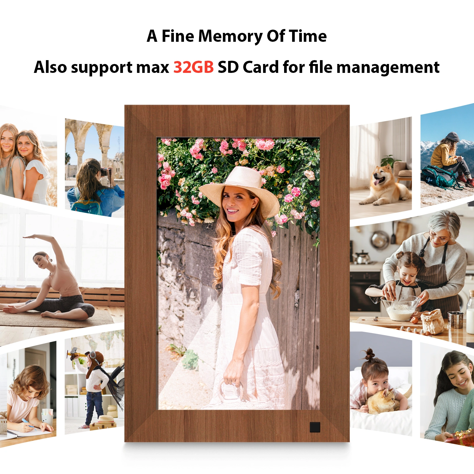 1" Digital Photo Frame & 6" Wooden Frame with Body Sensor, 32GB Electronic Picture Frame with Photo/Video Sharing view 4