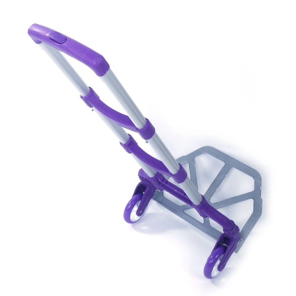 Portable Aluminum Folding Cart Dolly, Collapsible Hand Truck Trolley for Luggage & Household Moving, Purple view 3