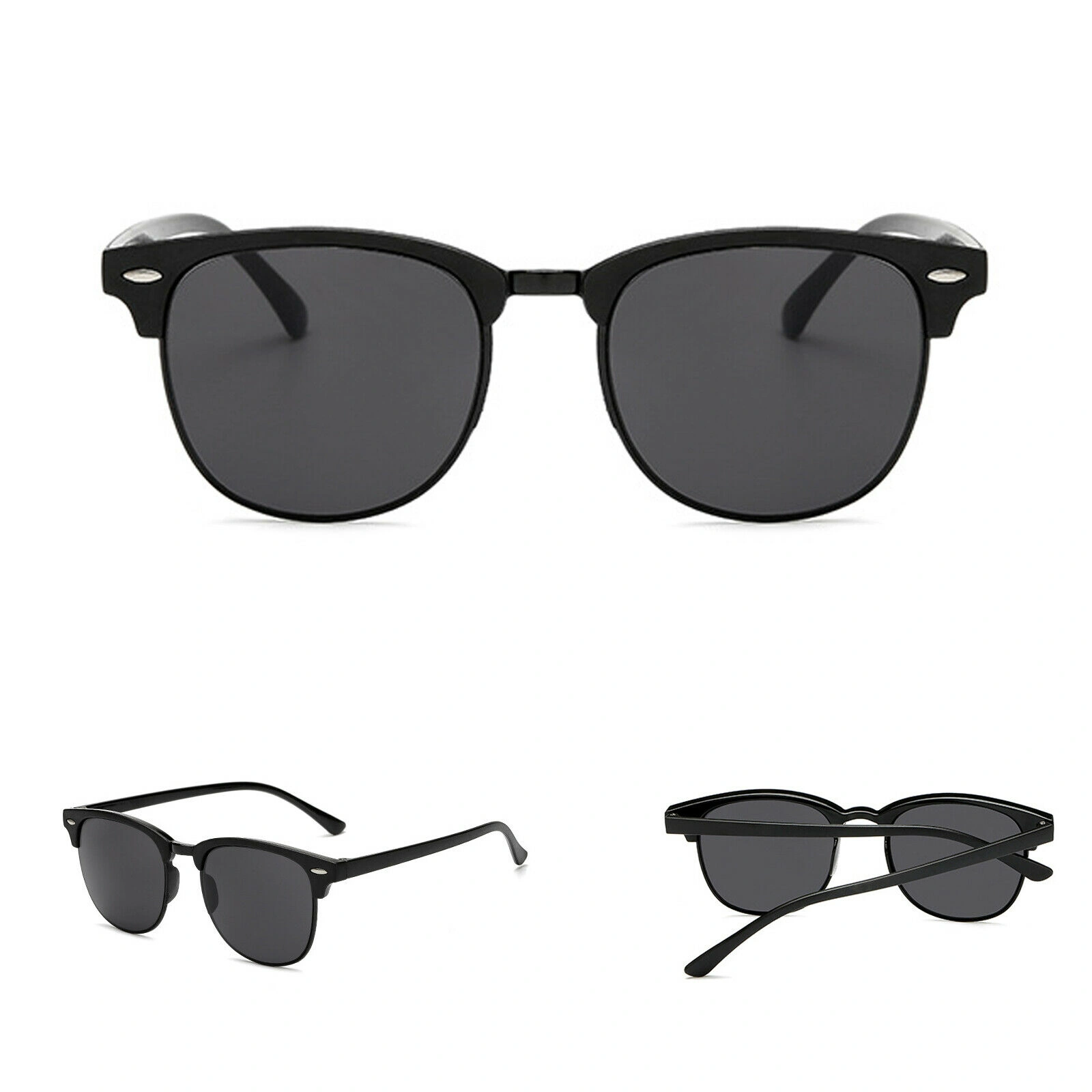 Men's Black Horn Rim Half Frame Polarised Sunglasses UV400 Driving Fishing Eyewear view 2
