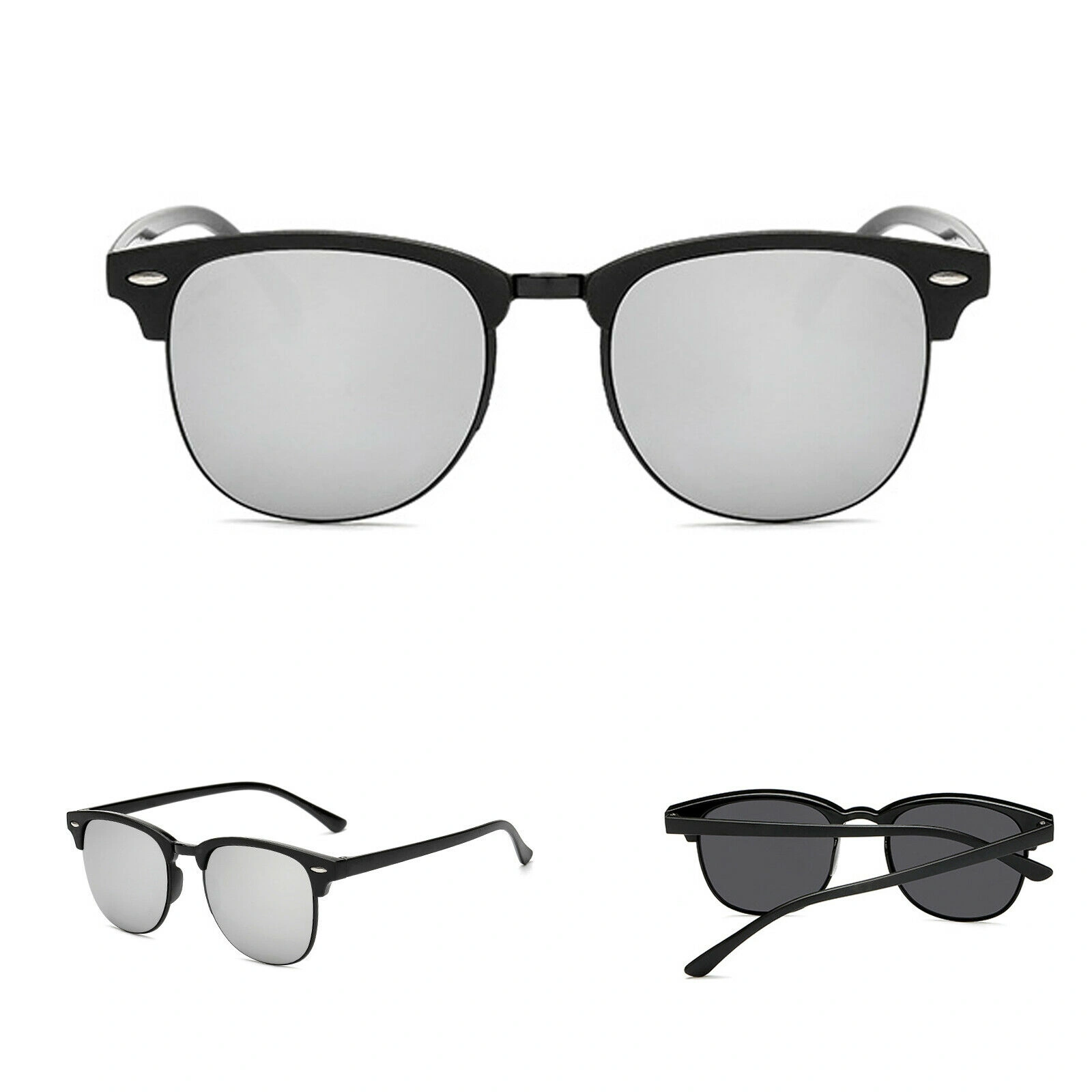 Men's Black Horn Rim Half Frame Polarised Sunglasses UV400 Driving Fishing Eyewear view 4