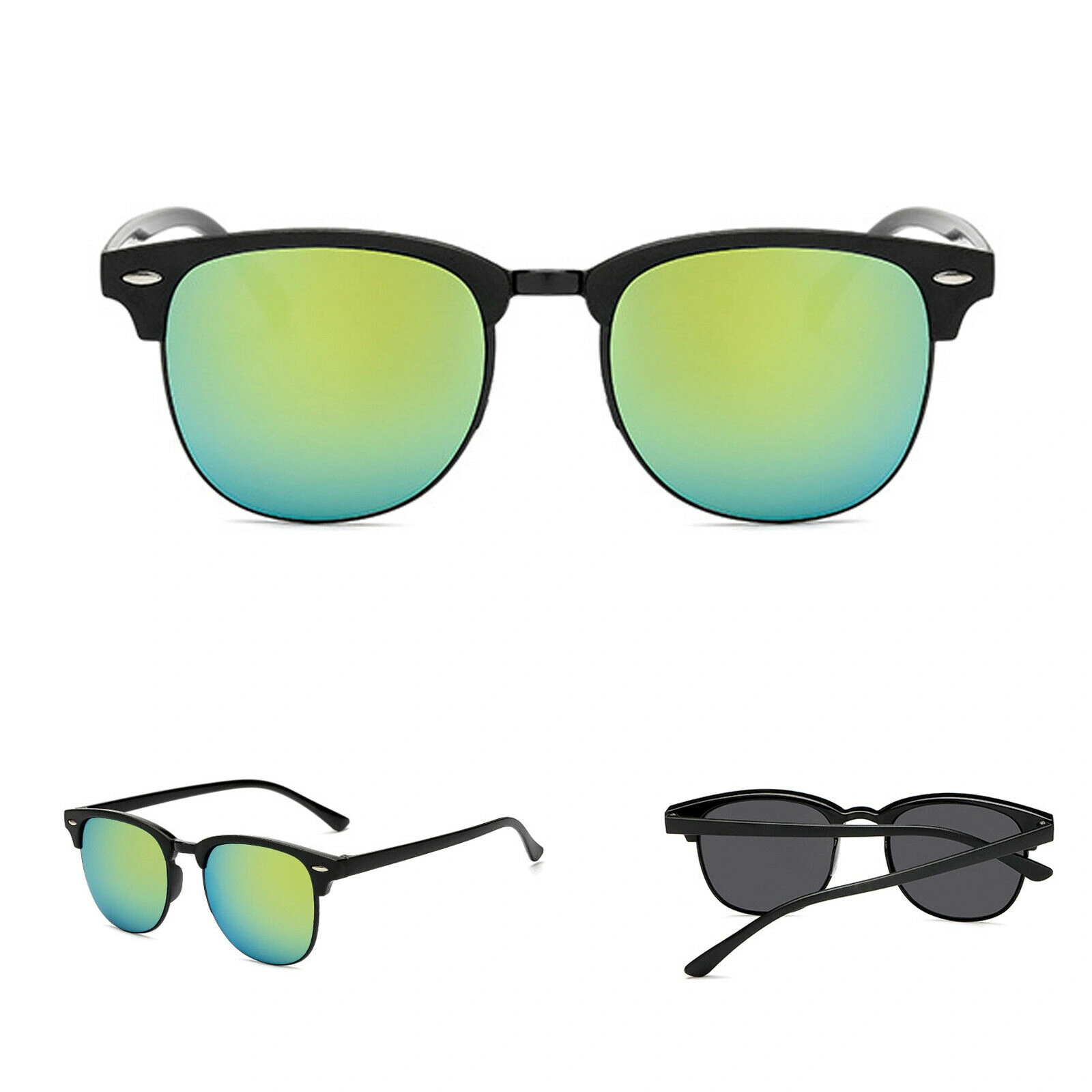Men's Black Horn Rim Half Frame Polarised Sunglasses UV400 Driving Fishing Eyewear view 5