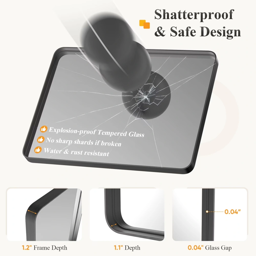 Anti-Fog Bathroom Wall Mirror - 30" x 40" Shatterproof Mirror with Rectangular Metal Frame, Black (Shipment from Walmart) view 2