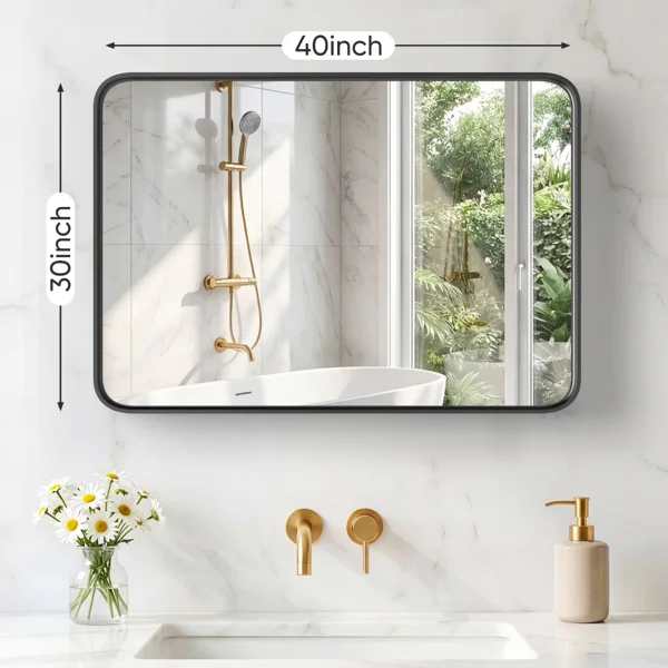 Anti-Fog Bathroom Wall Mirror - 30" x 40" Shatterproof Mirror with Rectangular Metal Frame, Black (Shipment from Walmart) view 5