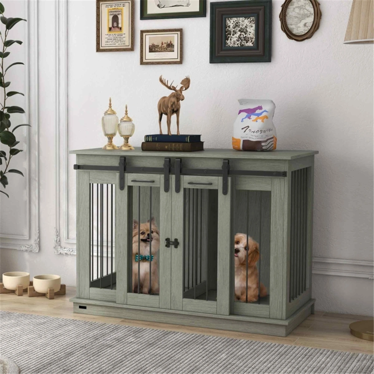 60" Extra Large Dog Crate, Heavy Duty Metal Kennel for Big Dogs, Adjustable Divider, Silver