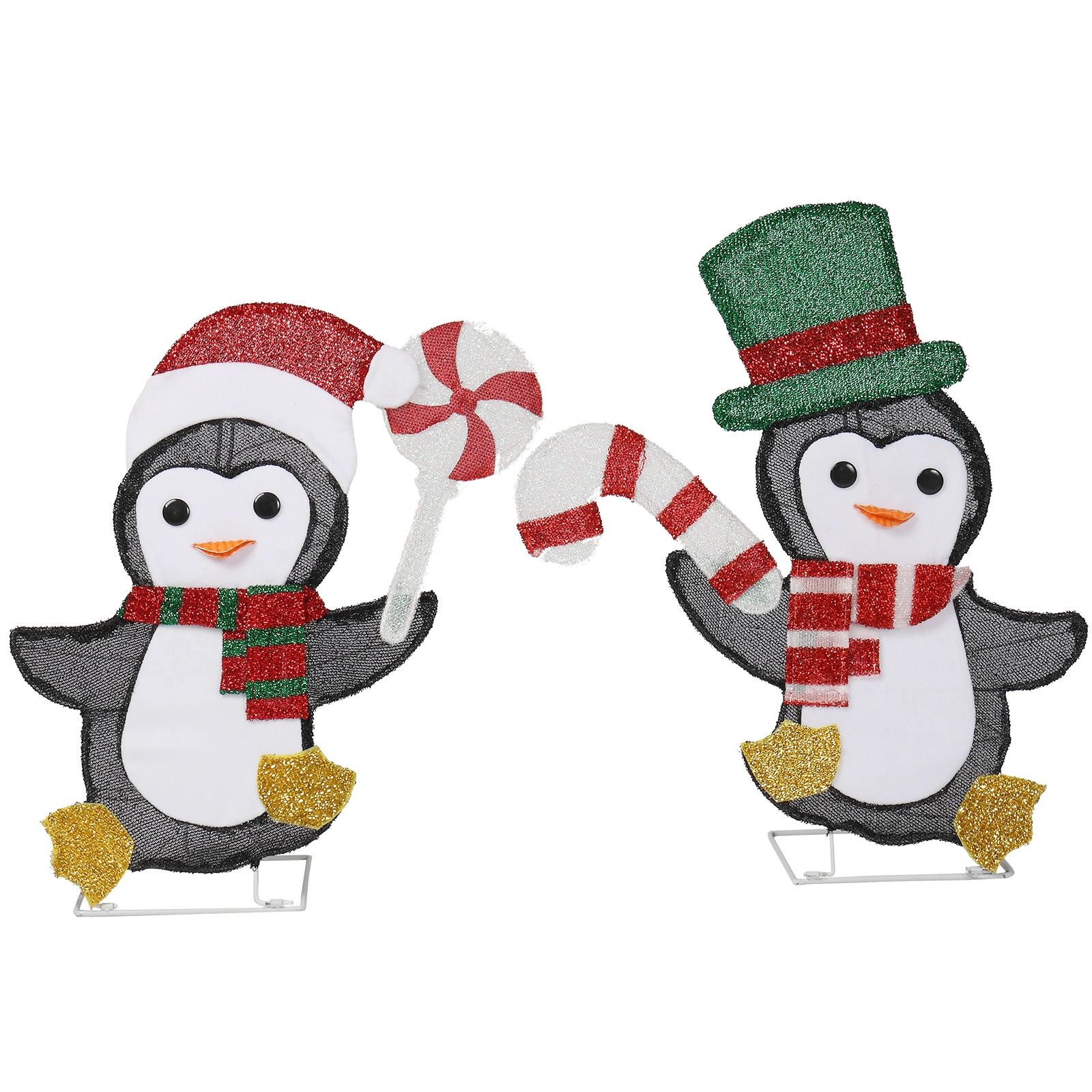 Set of 2 Lighted Penguin and Candy Cane Christmas Decorations, Pre-lit 2D Holiday Display with 80 Warm White LED Lights for Indoor Outdoor view 4