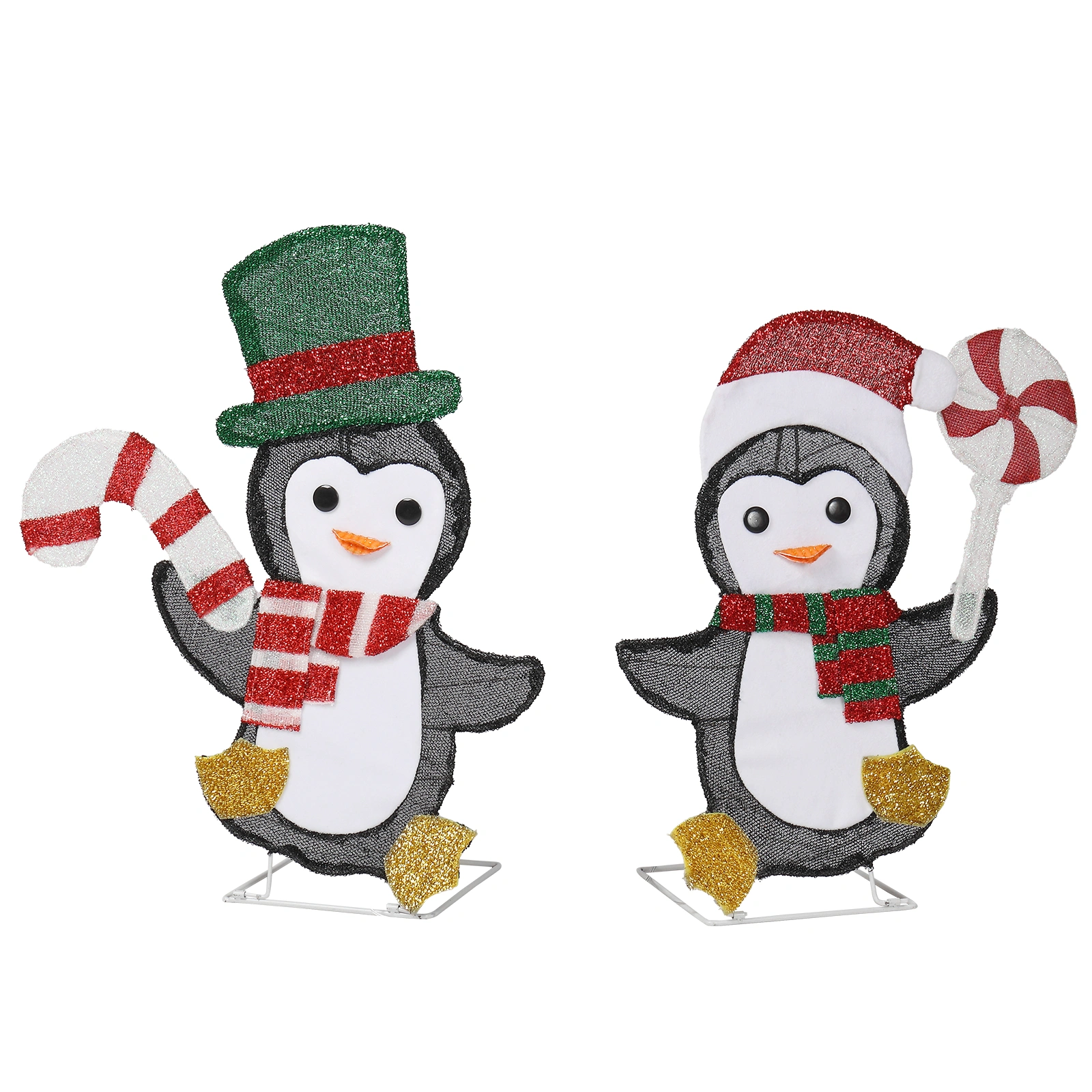 Set of 2 Lighted Penguin and Candy Cane Christmas Decorations, Pre-lit 2D Holiday Display with 80 Warm White LED Lights for Indoor Outdoor view 5