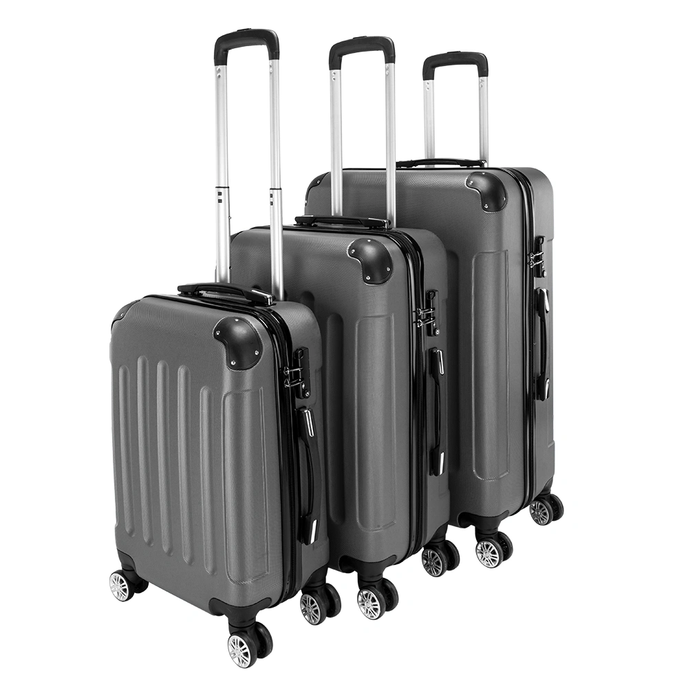 3-in-1 Portable ABS Trolley Luggage Set 20 24 28 Inch Dark Gray Hard Shell Travel Suitcase with Wheels