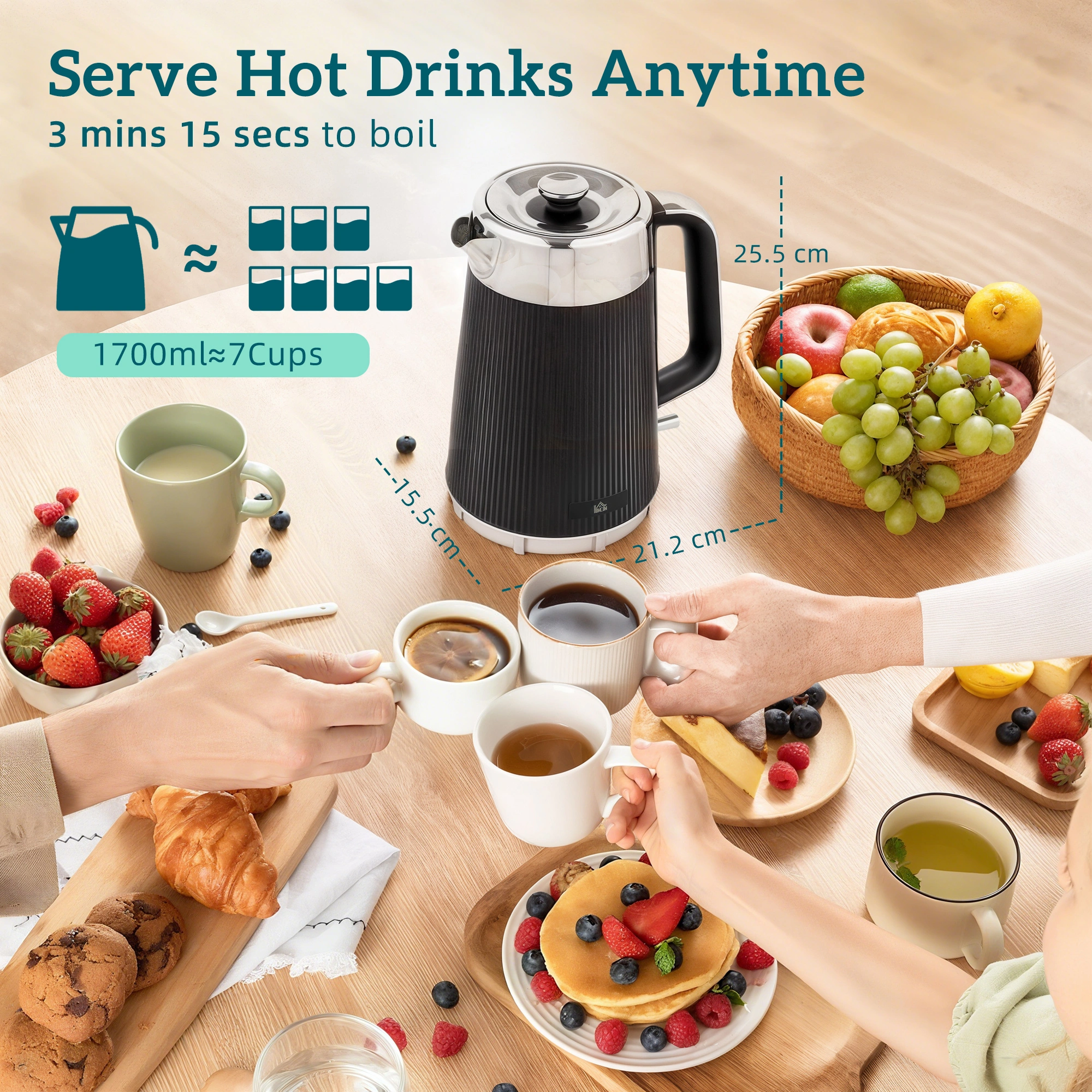 Premium Kettle and Toaster Set, 2-Piece Breakfast Bundle with Stainless Steel Finish view 2