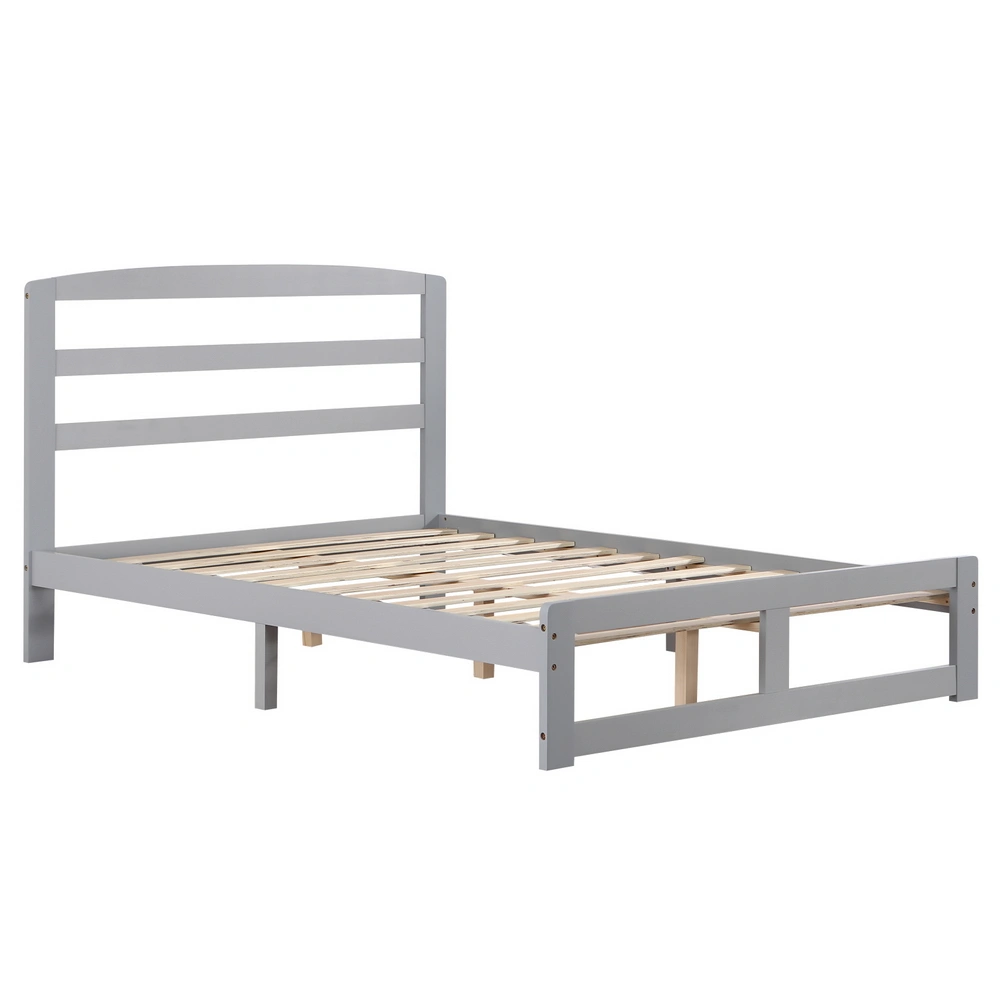 Pine Wood Horizontal Plank Bed Frame Grey 4FT6