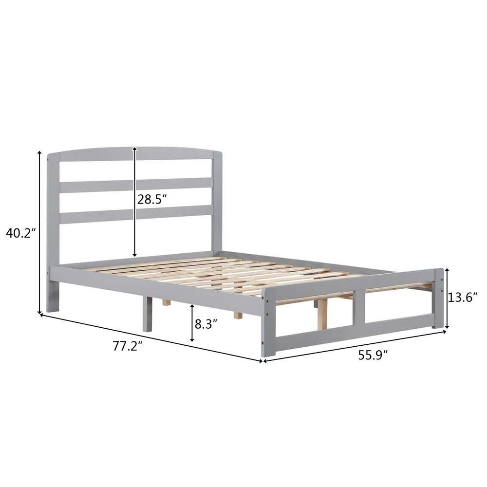 Pine Wood Horizontal Plank Bed Frame Grey 4FT6 view 3