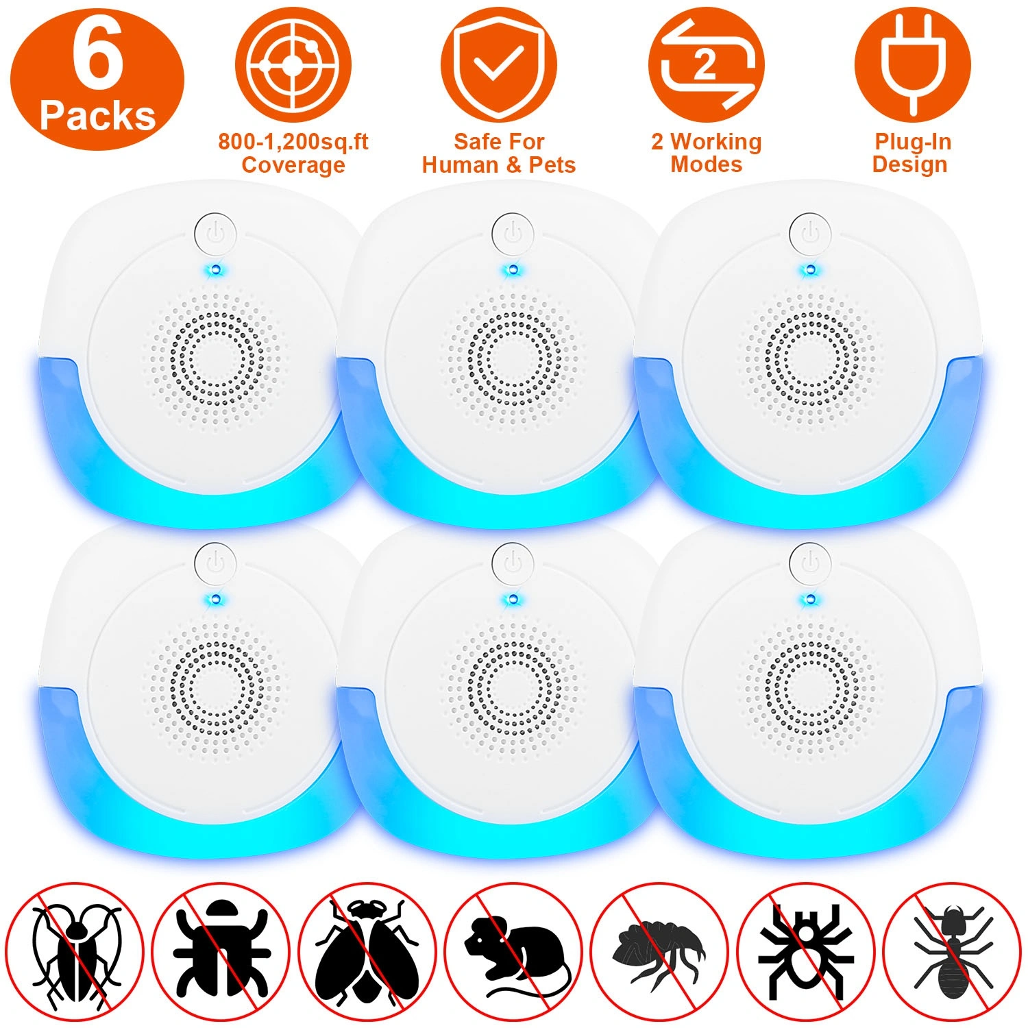 2026 Upgraded Ultrasonic Pest Repeller, Plug-in Insect Rodent Repellent with Dual Working Modes, 800-1200 Sq.ft Coverage, Safe for Human & Pets, for Mouse Roach Spider Mosquito Ant view 13