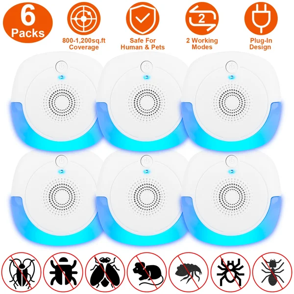 2026 Upgraded Ultrasonic Pest Repeller, Plug-in Insect Rodent Repellent with Dual Working Modes, 800-1200 Sq.ft Coverage, Safe for Human & Pets, for Mouse Roach Spider Mosquito Ant