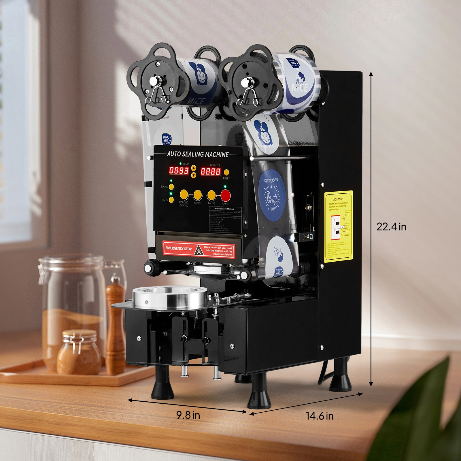 Cup Sealing Machine, Full Automatic Cup Sealer Machine 88/89/90/95mm, Electric Boba Cup Sealing Machine 500-600 Cups/H with LCD Control Panel for Bubble Milk Tea view 7