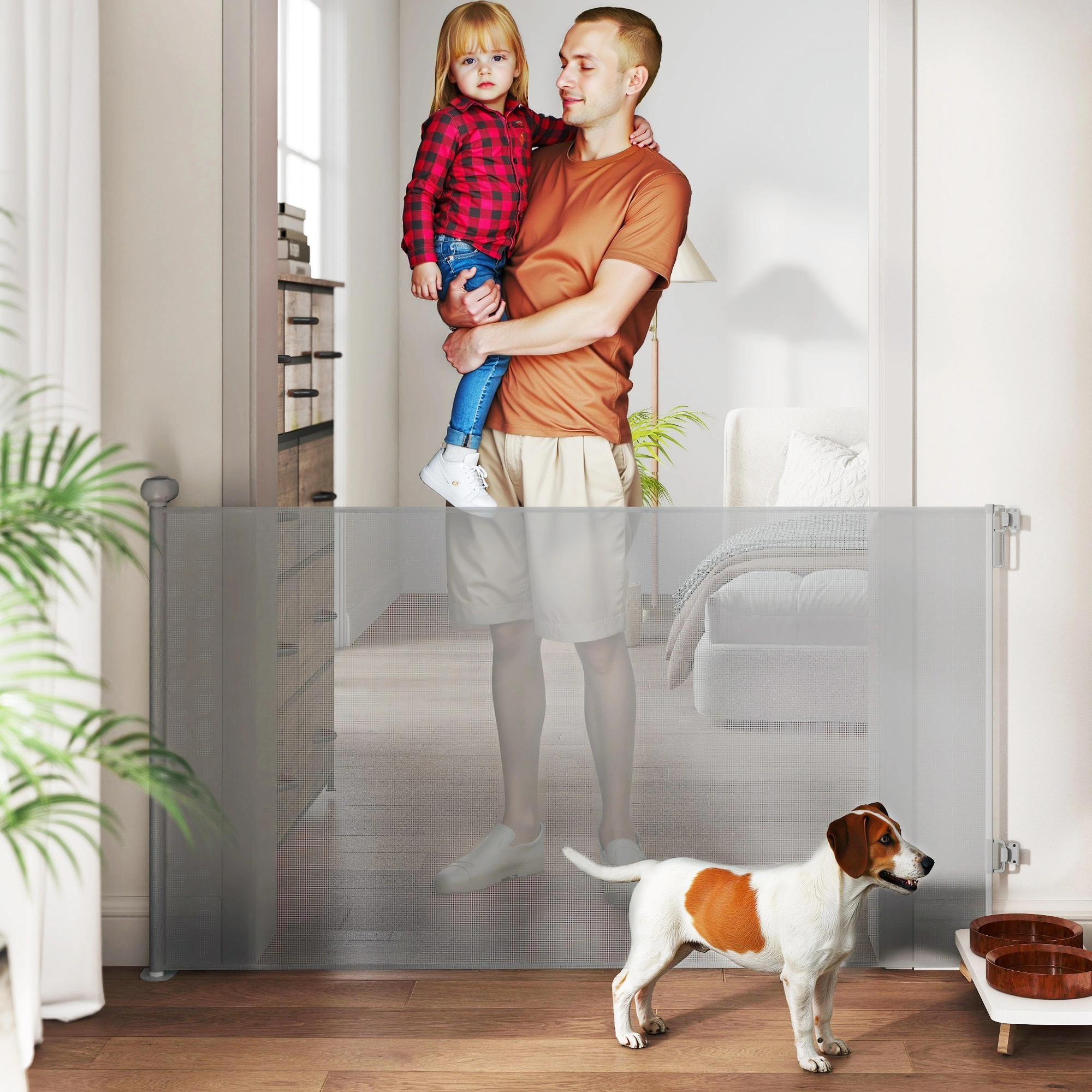 Retractable Dog Gate 28-32 Inch - Extra Wide Pet Gate for Doorways Stairs, 2-Pack Safety Barrier