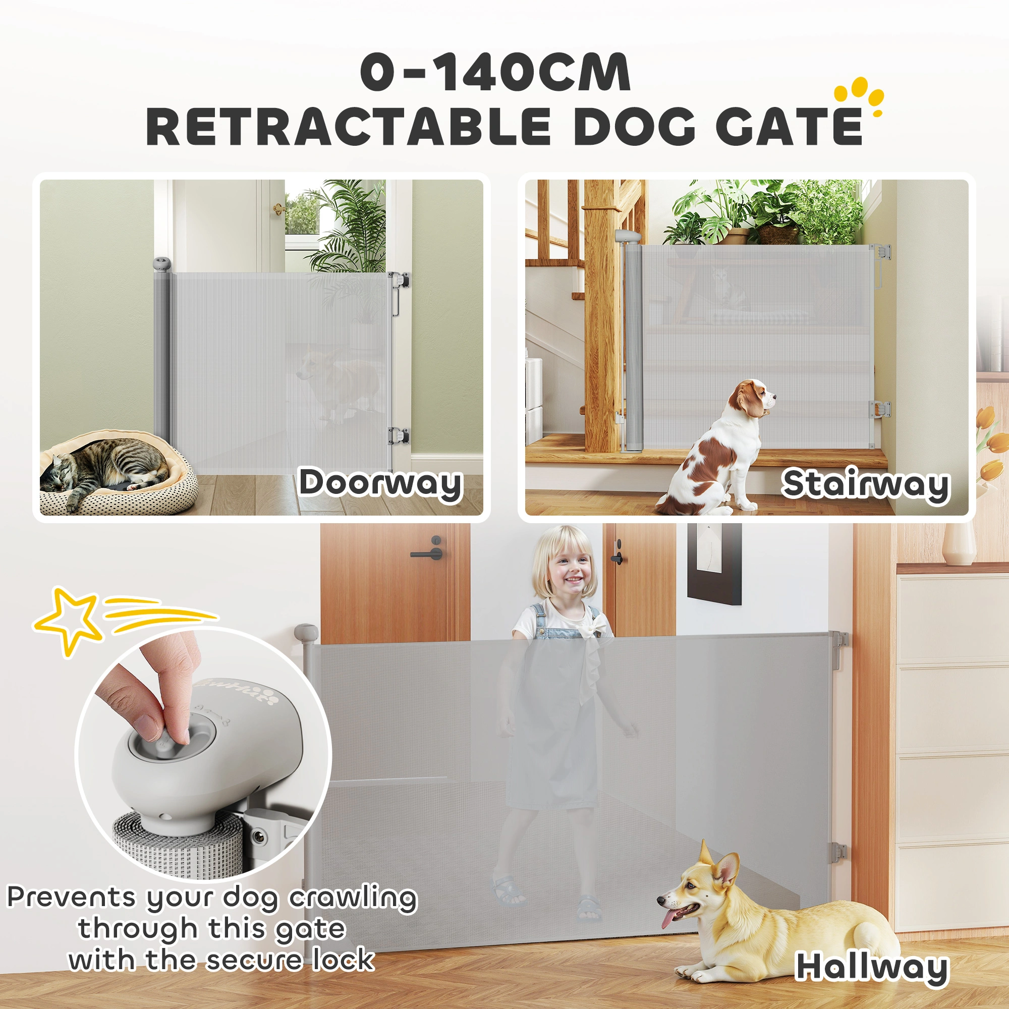 Retractable Dog Gate 28-32 Inch - Extra Wide Pet Gate for Doorways Stairs, 2-Pack Safety Barrier view 5