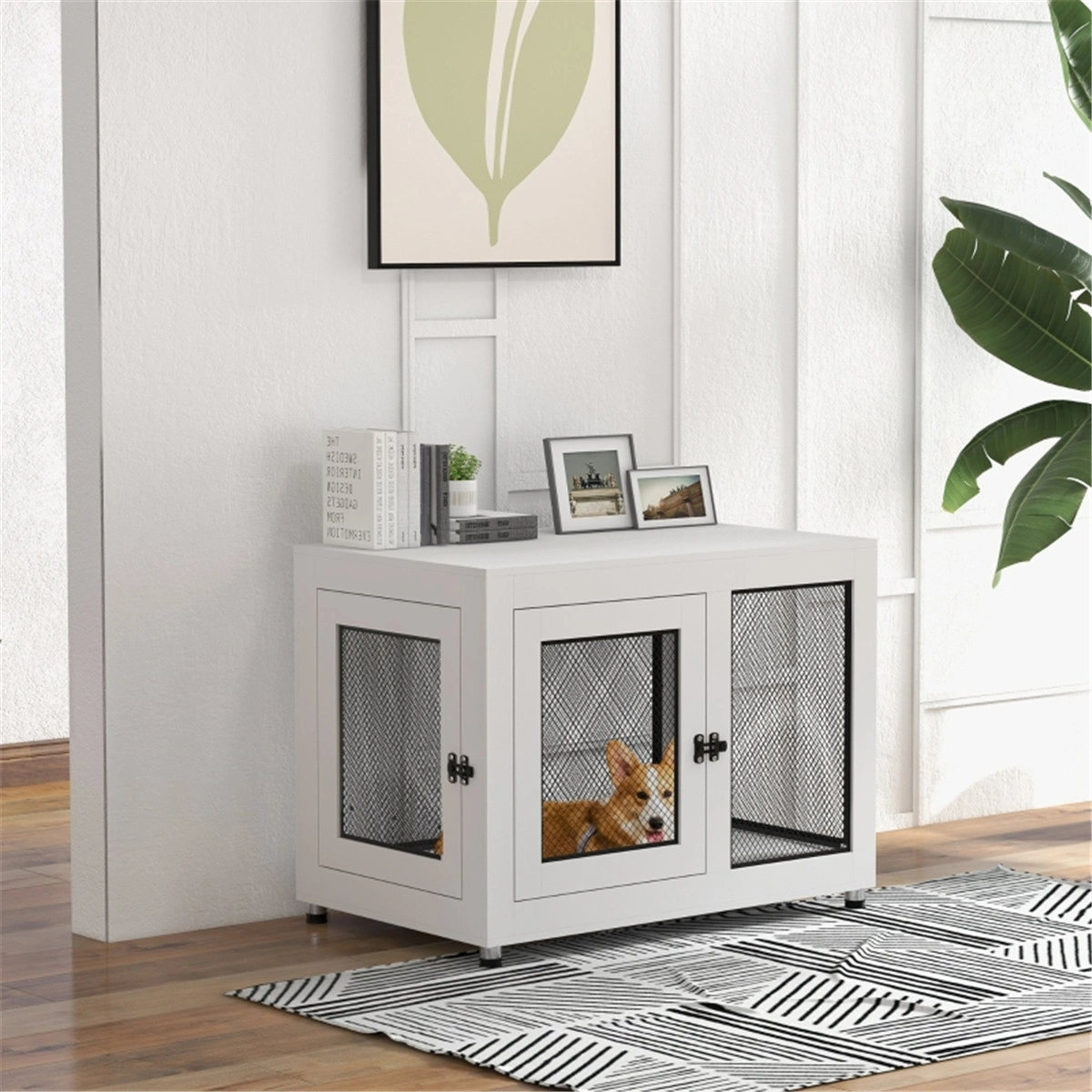 Extra Large Dog Crate with Divider, Heavy Duty Metal Pet Crate with Bowl Tray, Foldable Kennel for Big Dogs up to 90 lbs