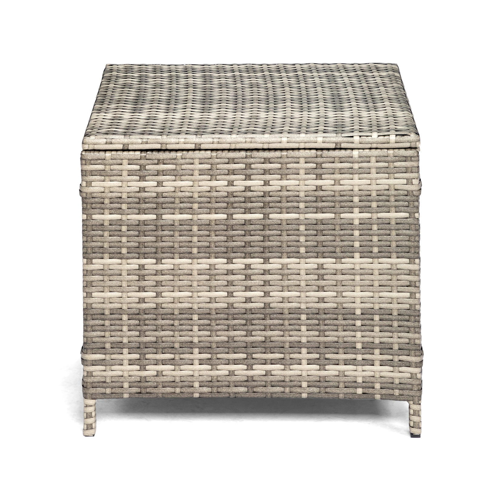Outdoor PE Wicker Side Table with Storage, Patio Rattan End Table Square Container for Furniture Covers, Toys and Gardening Tools, Grey view 13