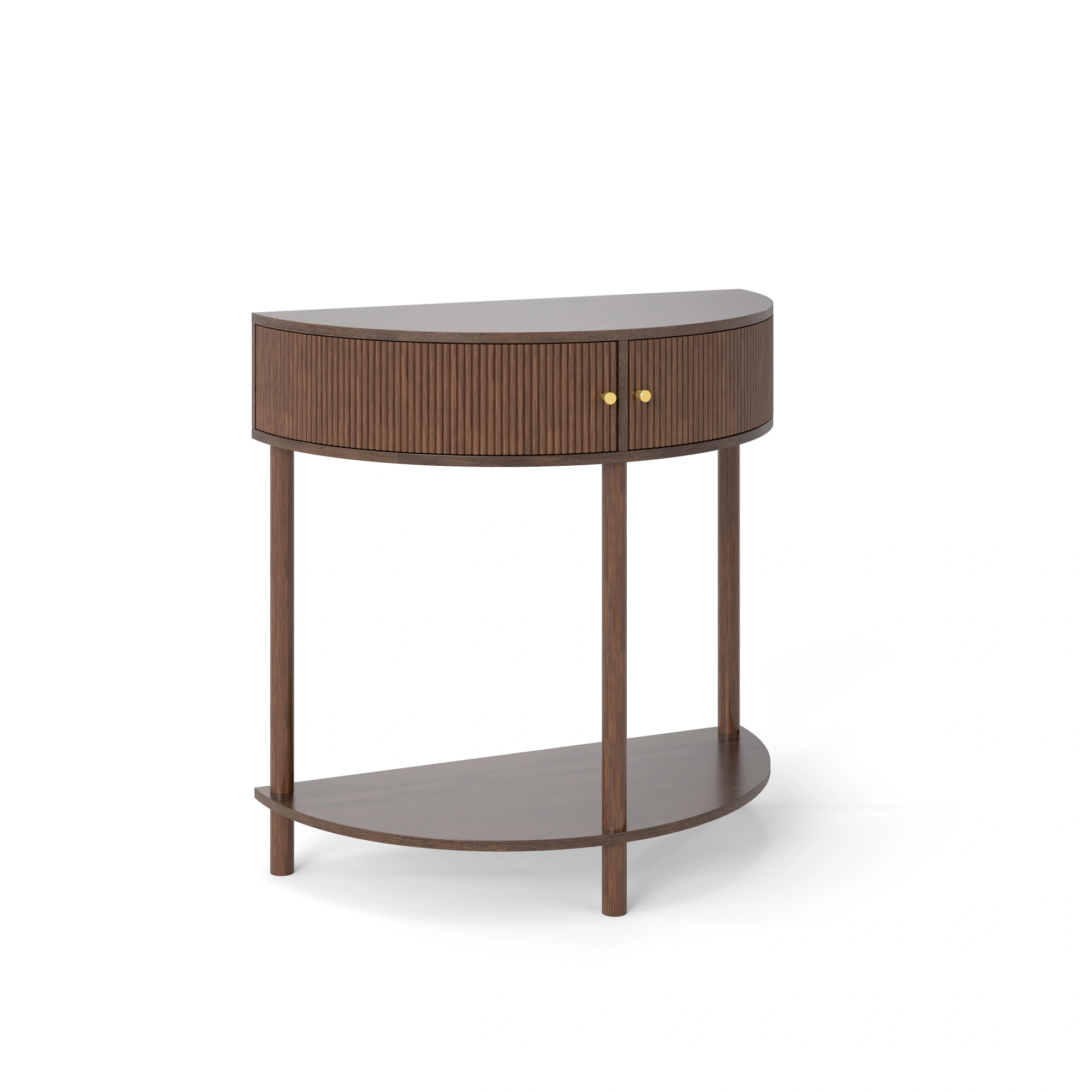 Demi Lune Console Table, Wave Pattern Half Moon End Table with 2 Drawers & Bottom Shelf, Brown Woodgrain Entryway Table for Living Room Bedroom Hallway