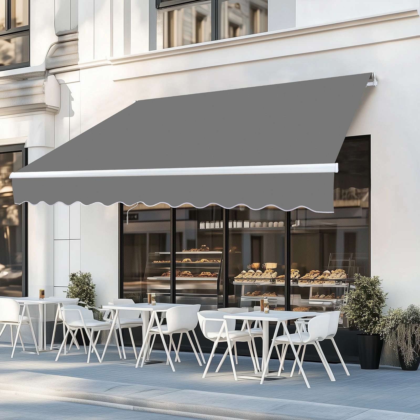 4"D x 117"W x 59"H Retractable Awning, Grey Outdoor Patio Canopy, Sunshade with Side Arms view 2