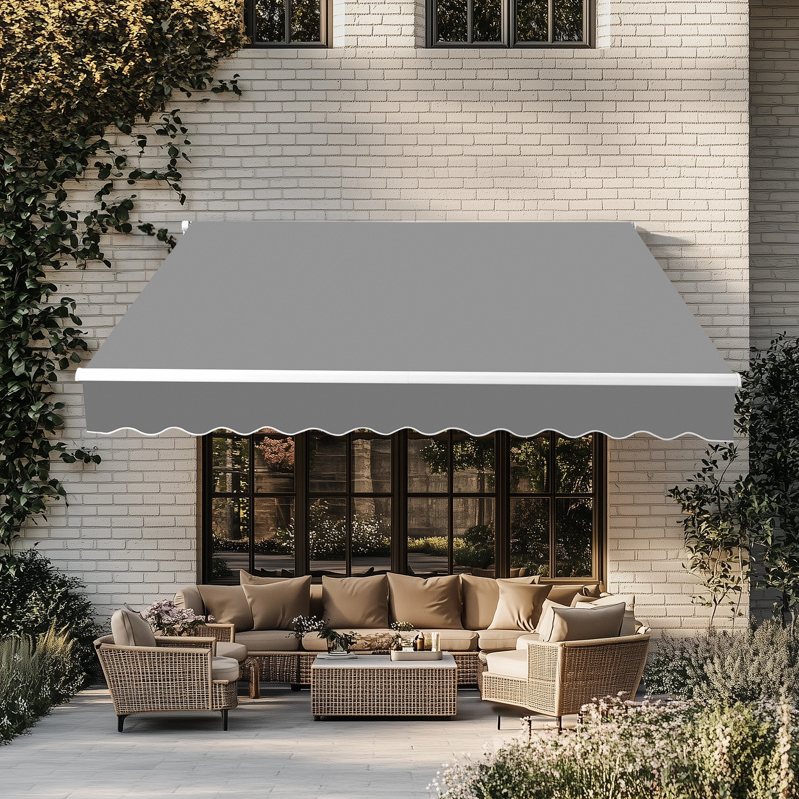 4"D x 117"W x 59"H Retractable Awning, Grey Outdoor Patio Canopy, Sunshade with Side Arms view 3