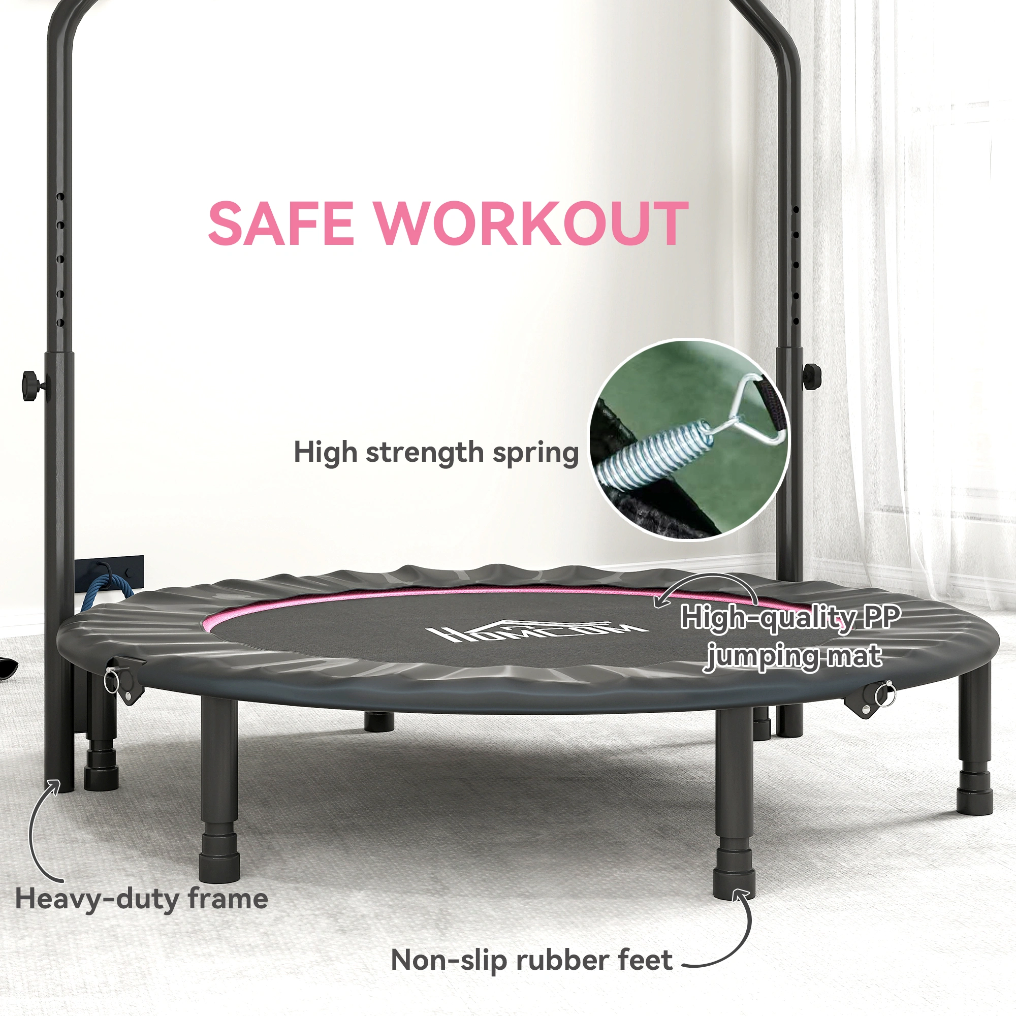 Heavy Duty Exercise Trampoline 41 Inch, Foldable Fitness Rebounder, 440 Lbs Weight Capacity, Indoor Outdoor Bounce Trampoline with Foam Handle Pad, Perfect for Home Gym Workouts view 3