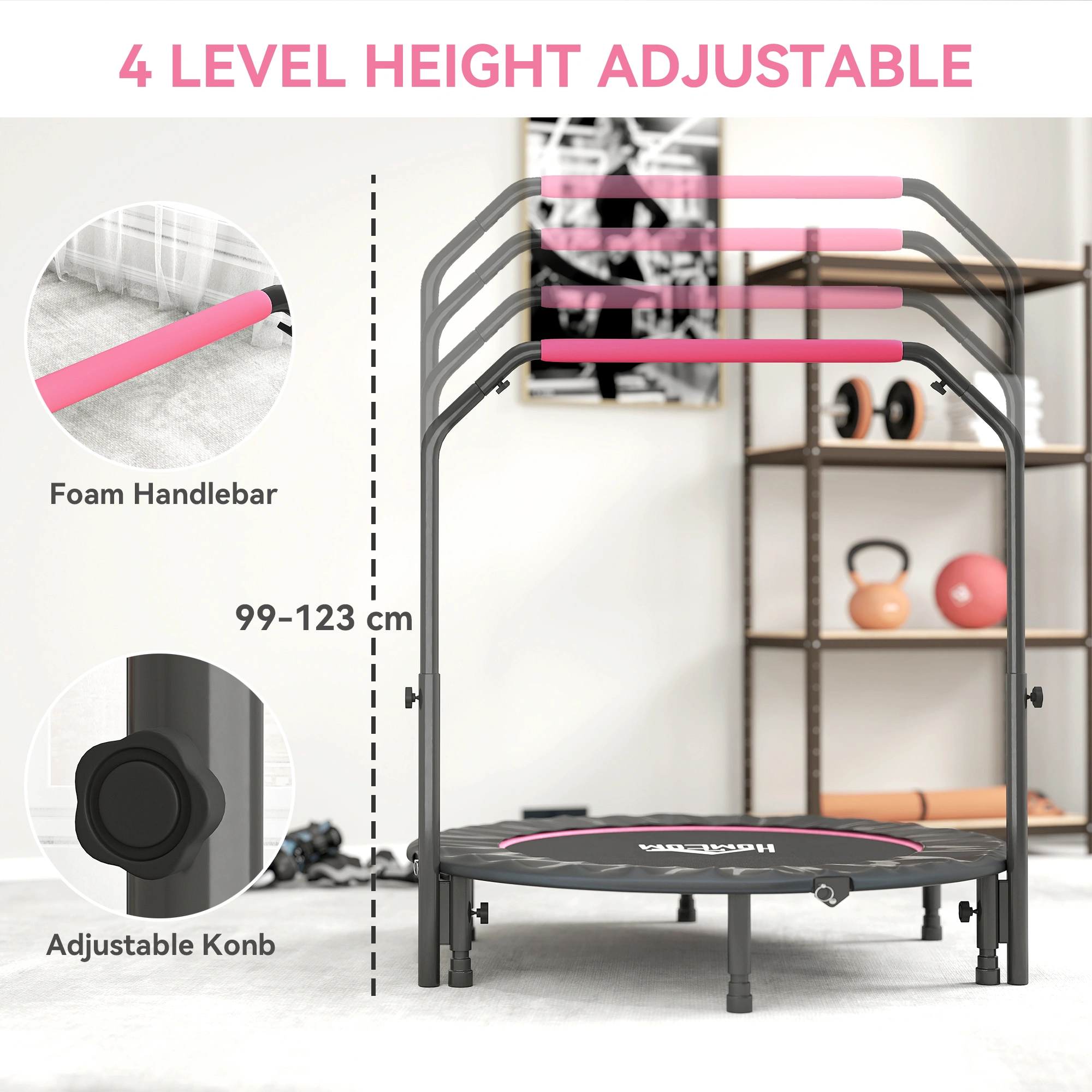 Heavy Duty Exercise Trampoline 41 Inch, Foldable Fitness Rebounder, 440 Lbs Weight Capacity, Indoor Outdoor Bounce Trampoline with Foam Handle Pad, Perfect for Home Gym Workouts view 4