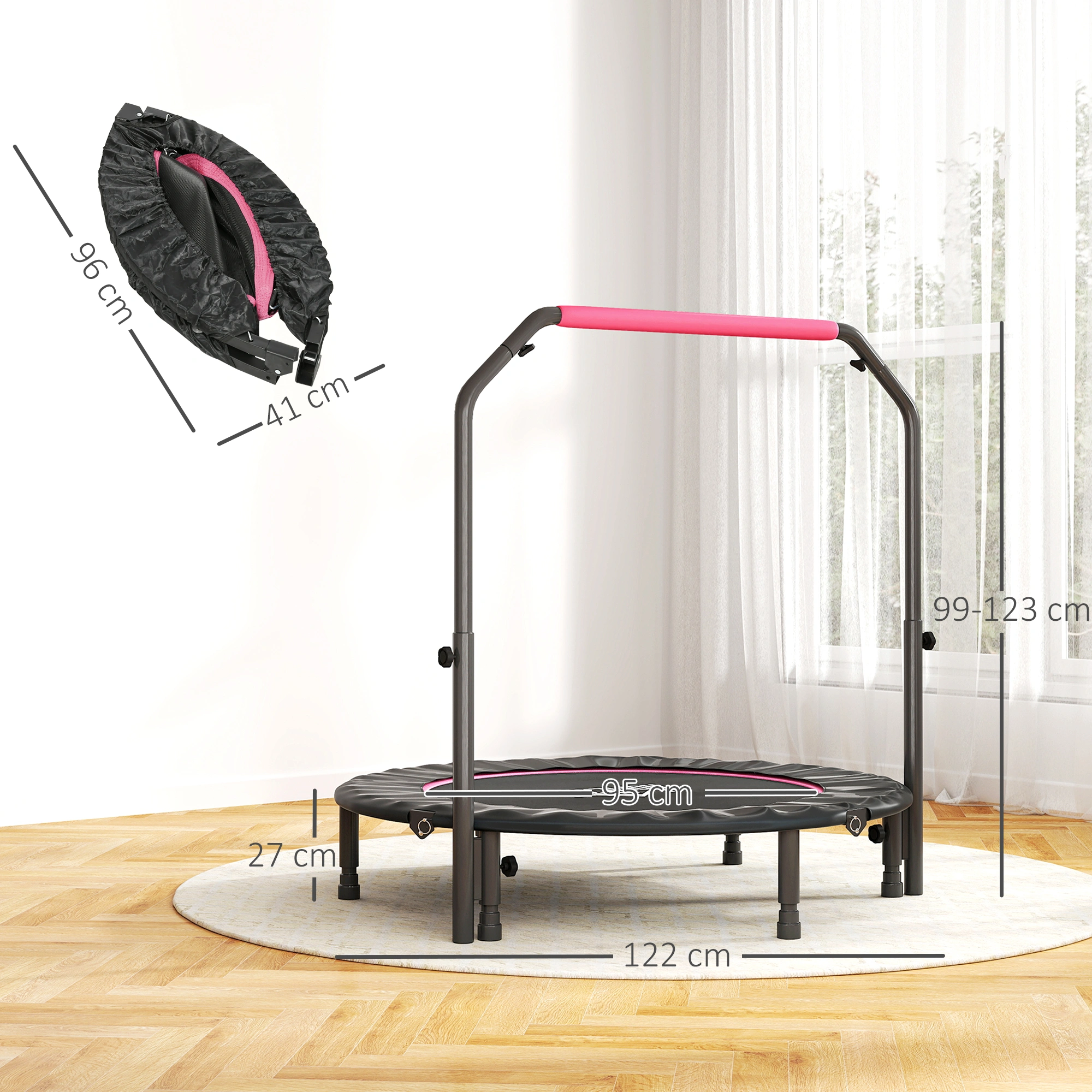 Heavy Duty Exercise Trampoline 41 Inch, Foldable Fitness Rebounder, 440 Lbs Weight Capacity, Indoor Outdoor Bounce Trampoline with Foam Handle Pad, Perfect for Home Gym Workouts view 5